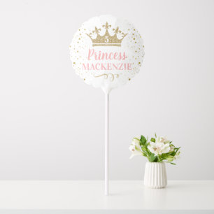 Gold Pink Crown Glitter Personalized Birthday Balloon