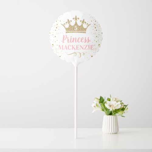 Gold Pink Crown Glitter Personalized Birthday  Balloon