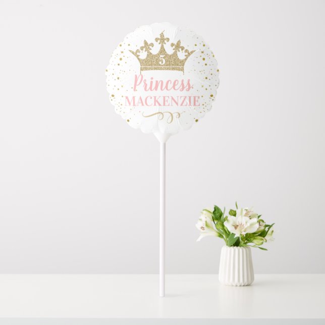 Gold Pink Crown Glitter Personalized Birthday  Balloon (In SItu)