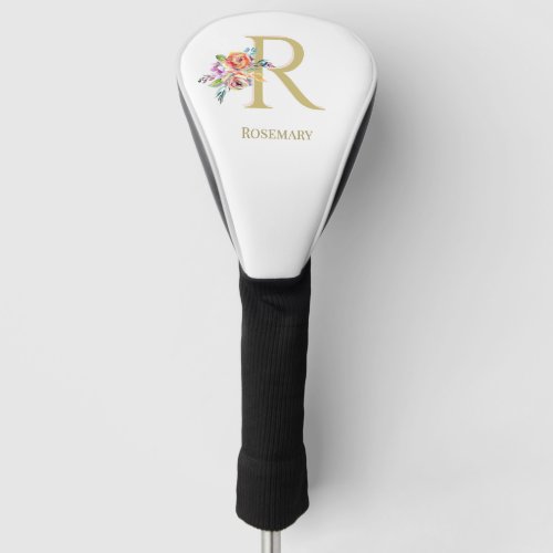Gold Pink Custom Monogram wBeautiful Floral  Golf Head Cover