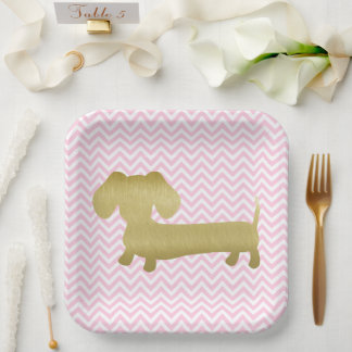 Gold & Pink Dachshund Wiener Dog Party Plates