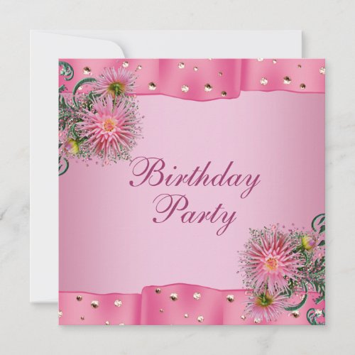 Gold Pink Dahlia Womans Birthday Party Custom Invite