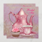 Gold Pink Damask Bridal Tea Party Invitation (Front/Back)