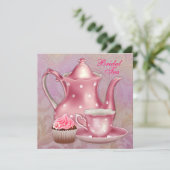 Gold Pink Damask Bridal Tea Party Invitation (Standing Front)