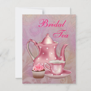Gold Pink Damask Bridal Tea Party Invitation