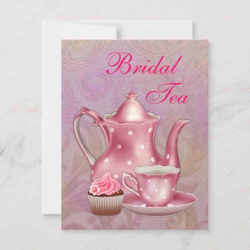 Gold Pink Damask Bridal Tea Party Invitations
