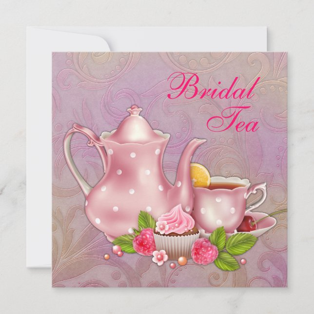Gold Pink Damask Bridal Tea Party Invitation (Front)