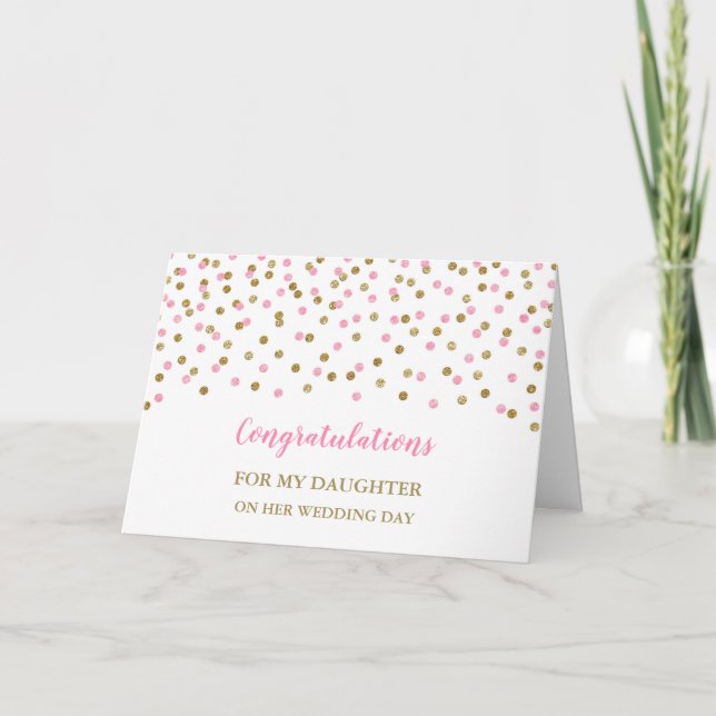 Gold Pink Daughter Wedding Day Congratulations Card (Front)