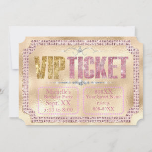 Gold & Pink Diamonds Glamorous Ticket Invitation