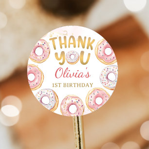 Gold Pink Donut Birthday Sticker