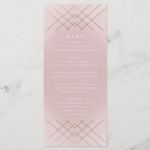 Gold Pink Elegance Diamond Geo Deco Wedding Menu