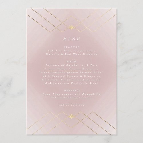 Gold Pink Elegance Diamond Geo Deco Wedding Menu