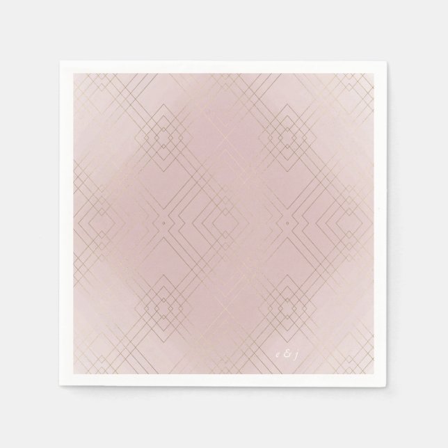 Gold Pink Elegance Diamond Geo Deco Wedding Napkins (Front)
