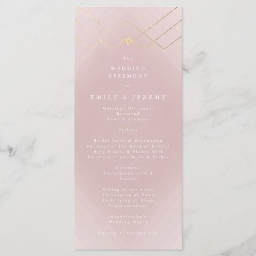 Gold Pink Elegance Diamond Geo Deco Wedding Program