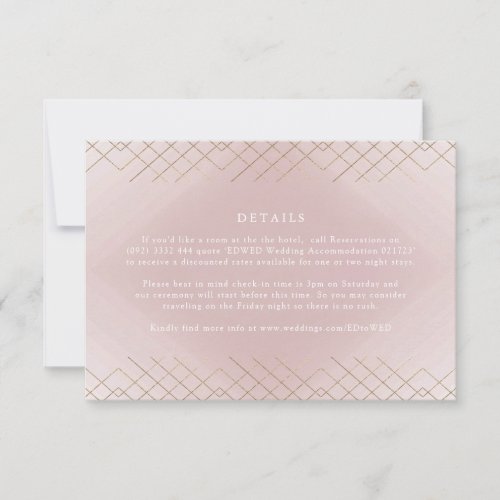 Gold Pink Elegance Diamond Geo Deco Wedding RSVP Card