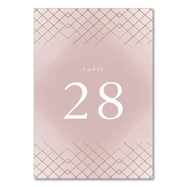 Gold Pink Elegance Diamond Geo Deco Wedding Table Number (Front)