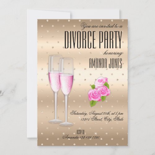 Gold pink elegant champagne divorce party invitation