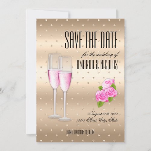 Gold pink elegant champagne Save The Date Wedding Invitation