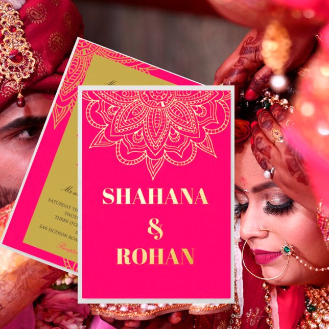 Gold Pink Elegant Formal Indian Theme Wedding   Foil Invitation (Creator Uploaded)