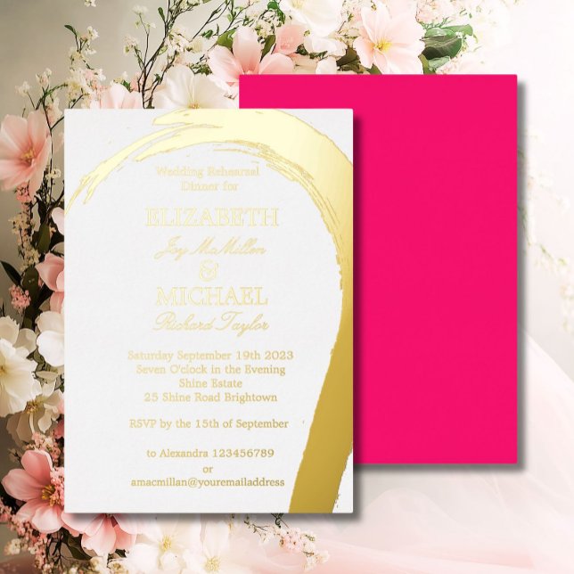 Gold Pink Elegant Formal Wedding Rehearsal Dinner  Foil Invitation (Creator Uploaded)