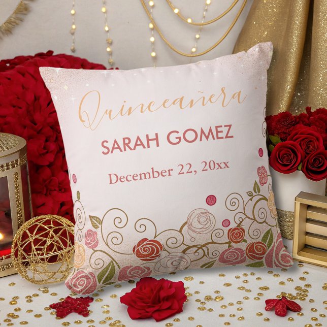 gold pink elegant quinceanera  throw pillow (Creator Uploaded)