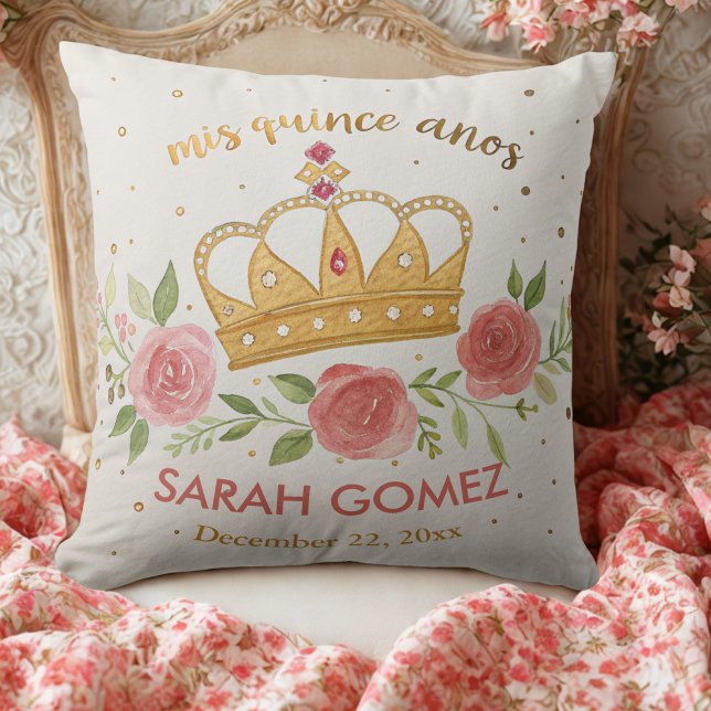 gold pink elegant quinceanera  throw pillow (Creator Uploaded)
