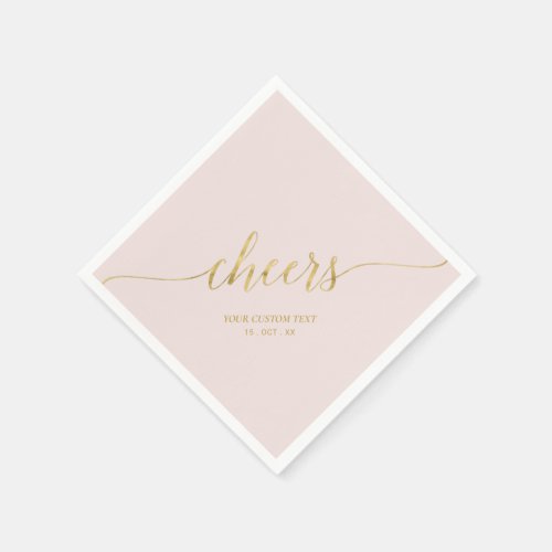 Gold  Pink Elegant Stylish Lettering Cheers Napki Napkins