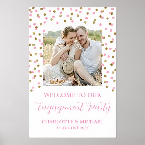 Gold Pink Engagement Party Custom 12x18 Photo Poster