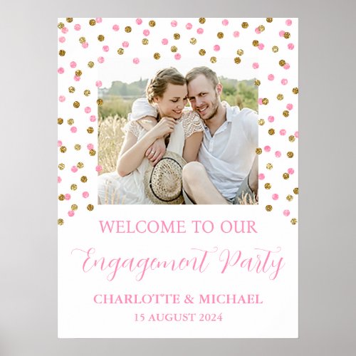 Gold Pink Engagement Party Custom 18x24 Photo Poster