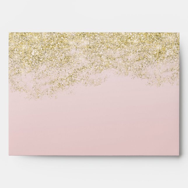 Gold Pink Faux Sparkly Glitter Envelope (Front)