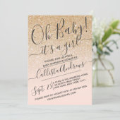 Gold Pink Faux Sparkly Glitter Ombre Baby Shower Invitation (Standing Front)