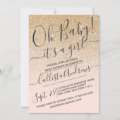 Gold Pink Faux Sparkly Glitter Ombre Baby Shower Invitation (Front)