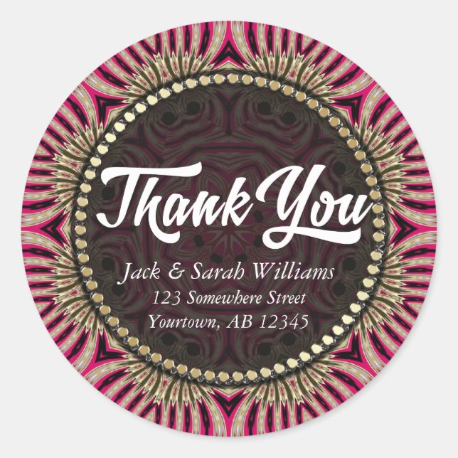 Gold Pink Favor Tag Thank You Sticker (Front)