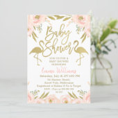Gold Pink Flamingo Baby Shower Invitation (Standing Front)
