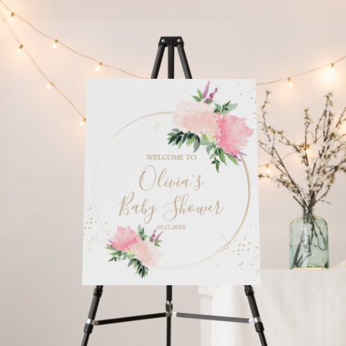 Gold Pink Floral Baby Shower Welcome Foam Board