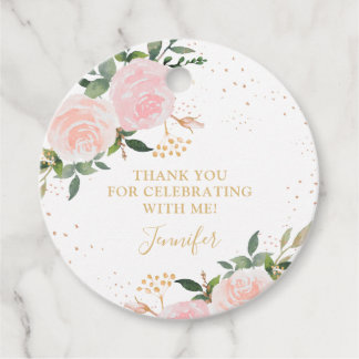 Gold Pink Floral Birthday Favor Tags