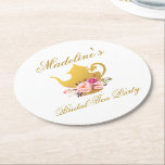 Gold Pink Floral Bridal Shower Tea Party Round Paper Coaster<br><div class="desc">Watercolor Pink Blush Floral Gold Bridal Shower Tea Party Coaster</div>