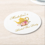 Gold Pink Floral Bridal Shower Tea Party Round Paper Coaster<br><div class="desc">Watercolor Pink Blush Floral Gold Bridal Shower Tea Party Coaster</div>