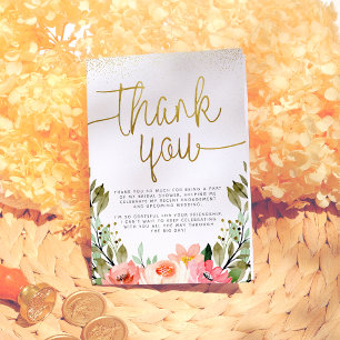Gold & Pink Floral Bridal Shower Thank You Card