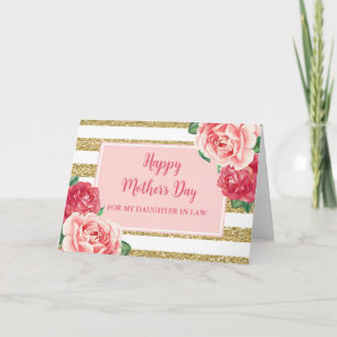 Gold Pink Floral Daughter in Law Happy Mother's Card