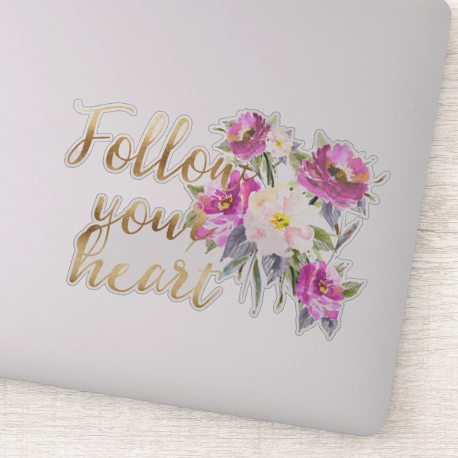 Gold Pink Floral Follow Your Heart Watercolor Sticker (Detail)
