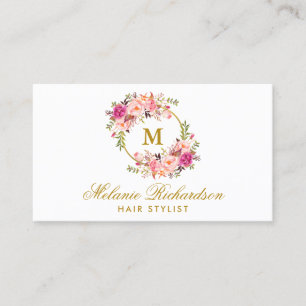 Gold Pink Floral Hair Stylist Appointment Card M
