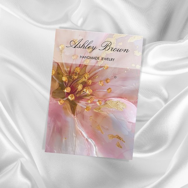 Gold Pink Floral Handmade Jewelry Earring Display Business Card (Creator Uploaded)