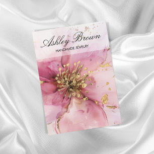 Gold Pink Floral Handmade Jewelry Earring Display Business Card