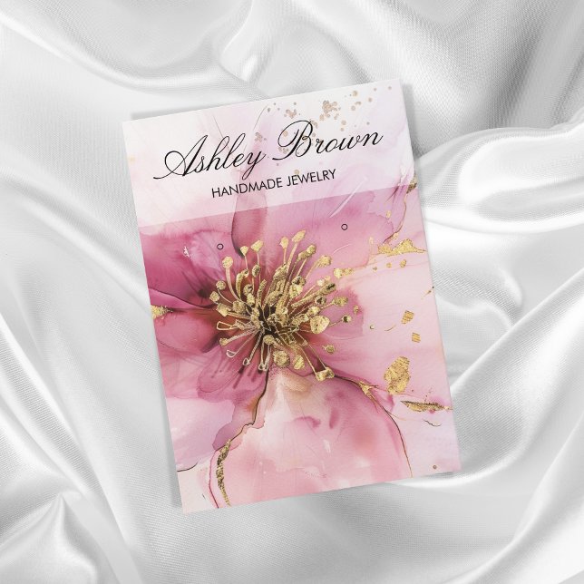 Gold Pink Floral Handmade Jewelry Earring Display Business Card (Creator Uploaded)