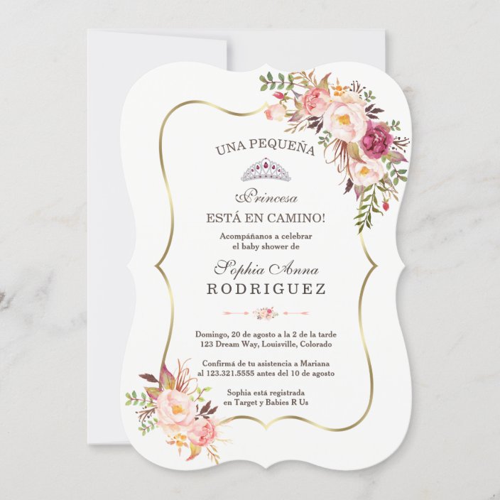 Gold Pink Floral Invitacion De Baby Shower Invitation Zazzle Com