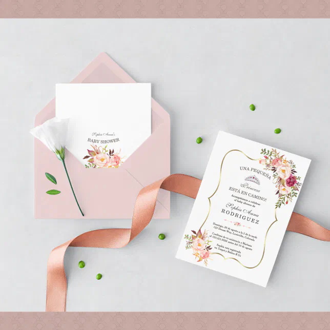 Gold Pink Floral Invitación de Baby Shower Invitation | Zazzle