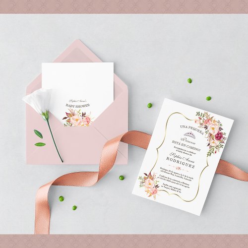 Gold Pink Floral Invitacin de Baby Shower Invitation