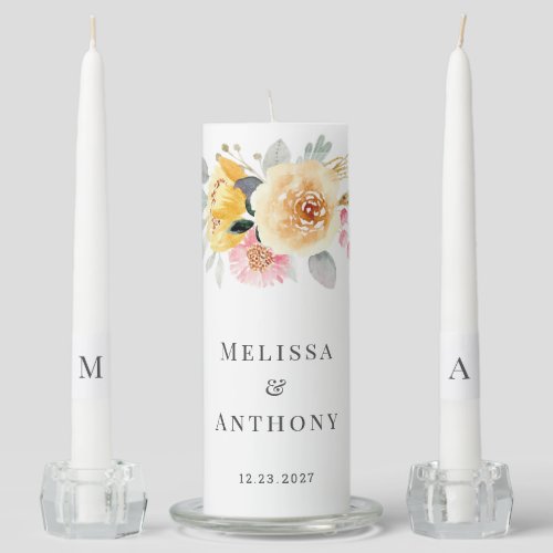 Gold Pink Floral Modern Botanical Wedding Unity Candle Set