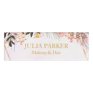 Gold Pink Floral Name Tag